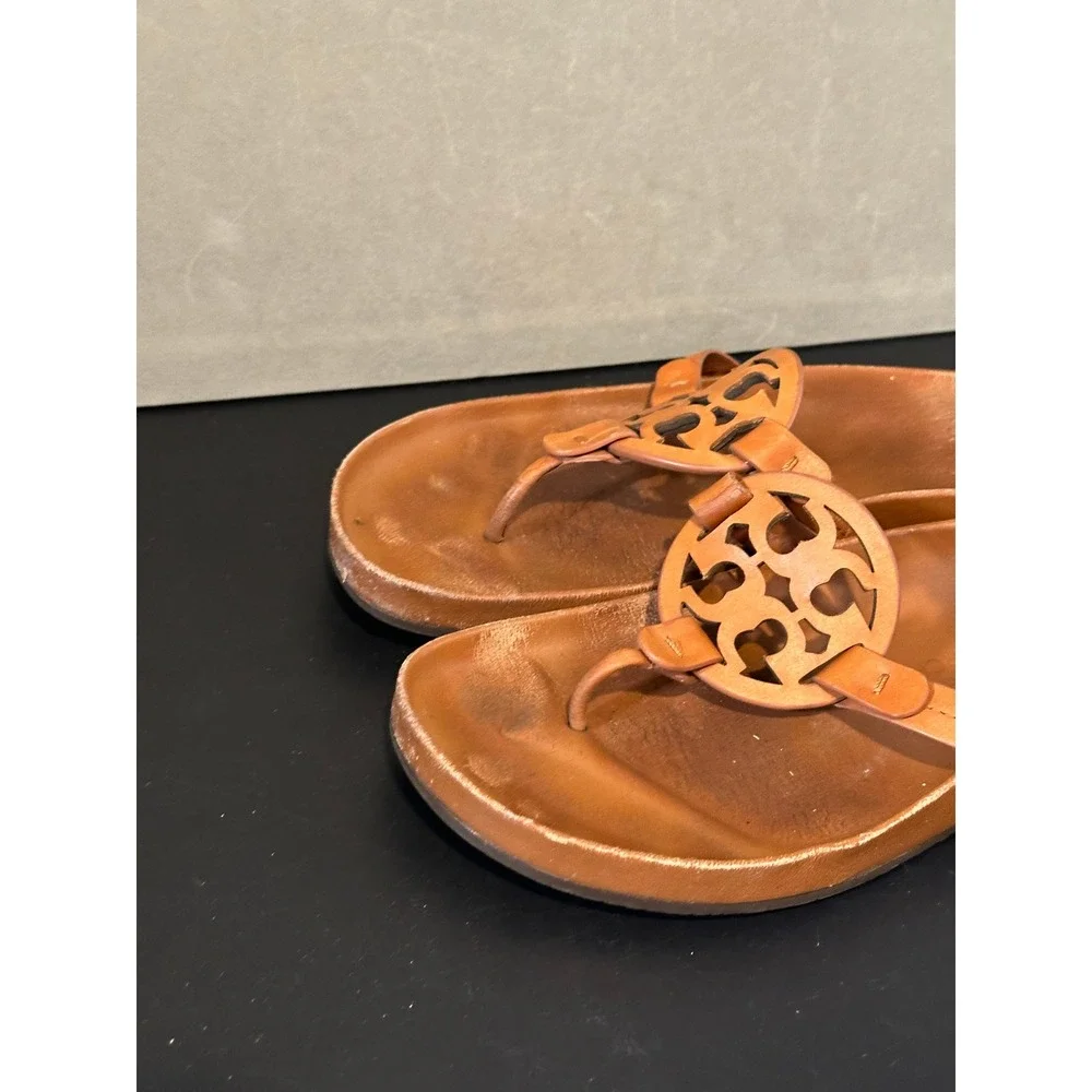 Tory Burch Tan Miller Leather Flip Flop Sandals